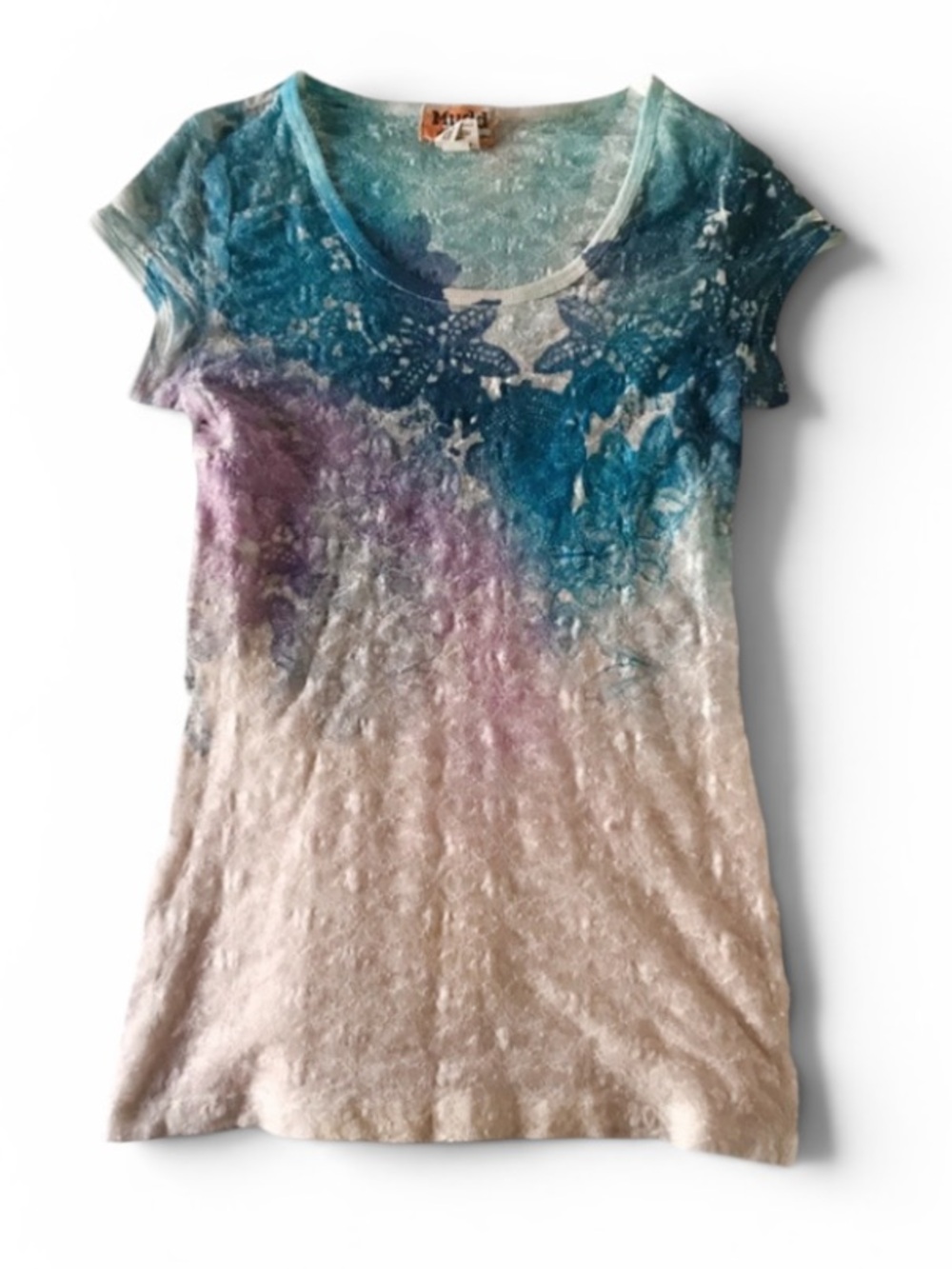 MUDD Floral Sheer Stretch Lace Tee Cream MEDIUM Multicolor